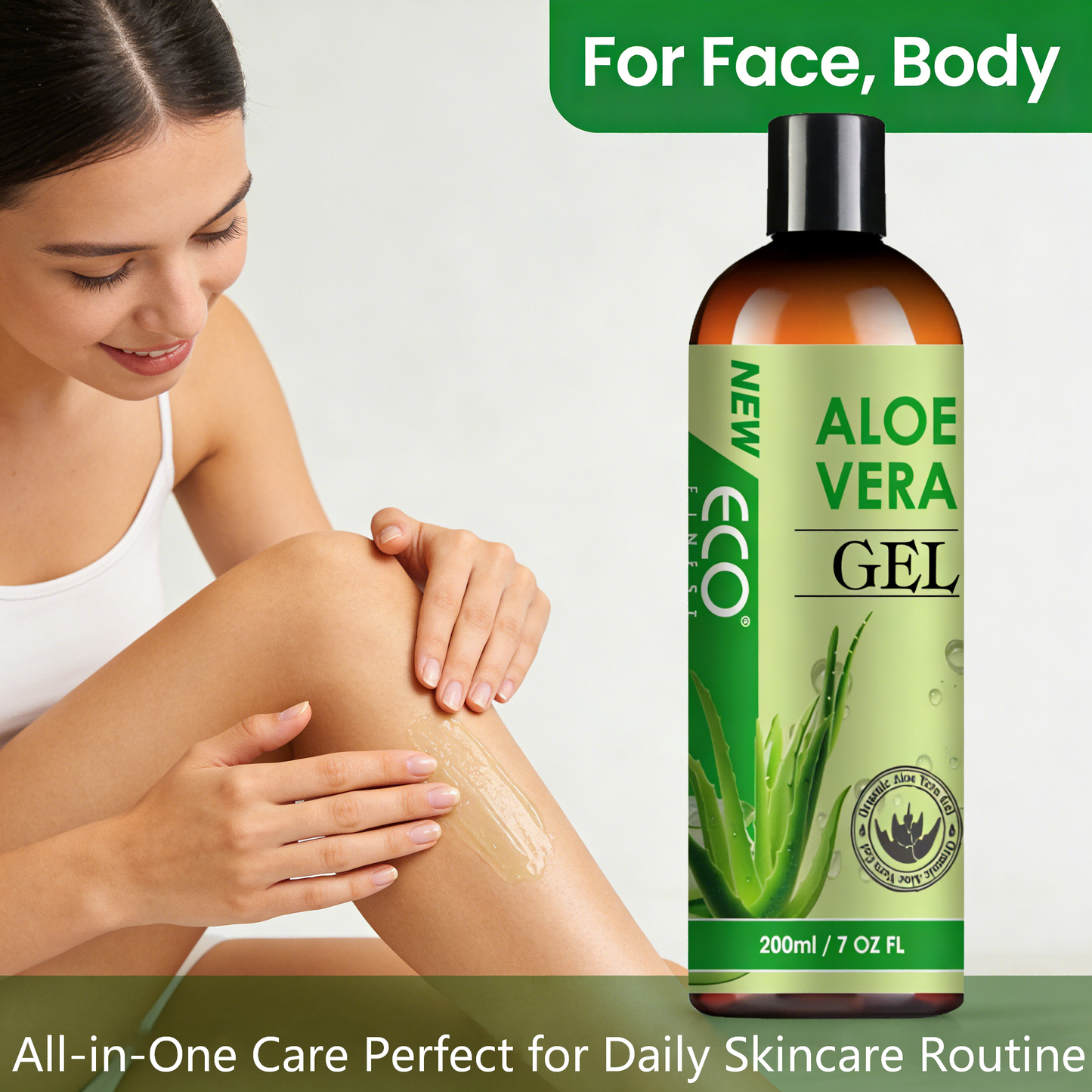 NEW Eco Aloe Vera Gel 200ml – Natural Moisturizing Gel for Face, Body & Hair Ends | Organic Aloe Extract | Lightweight & Fast-Absorbing Formula