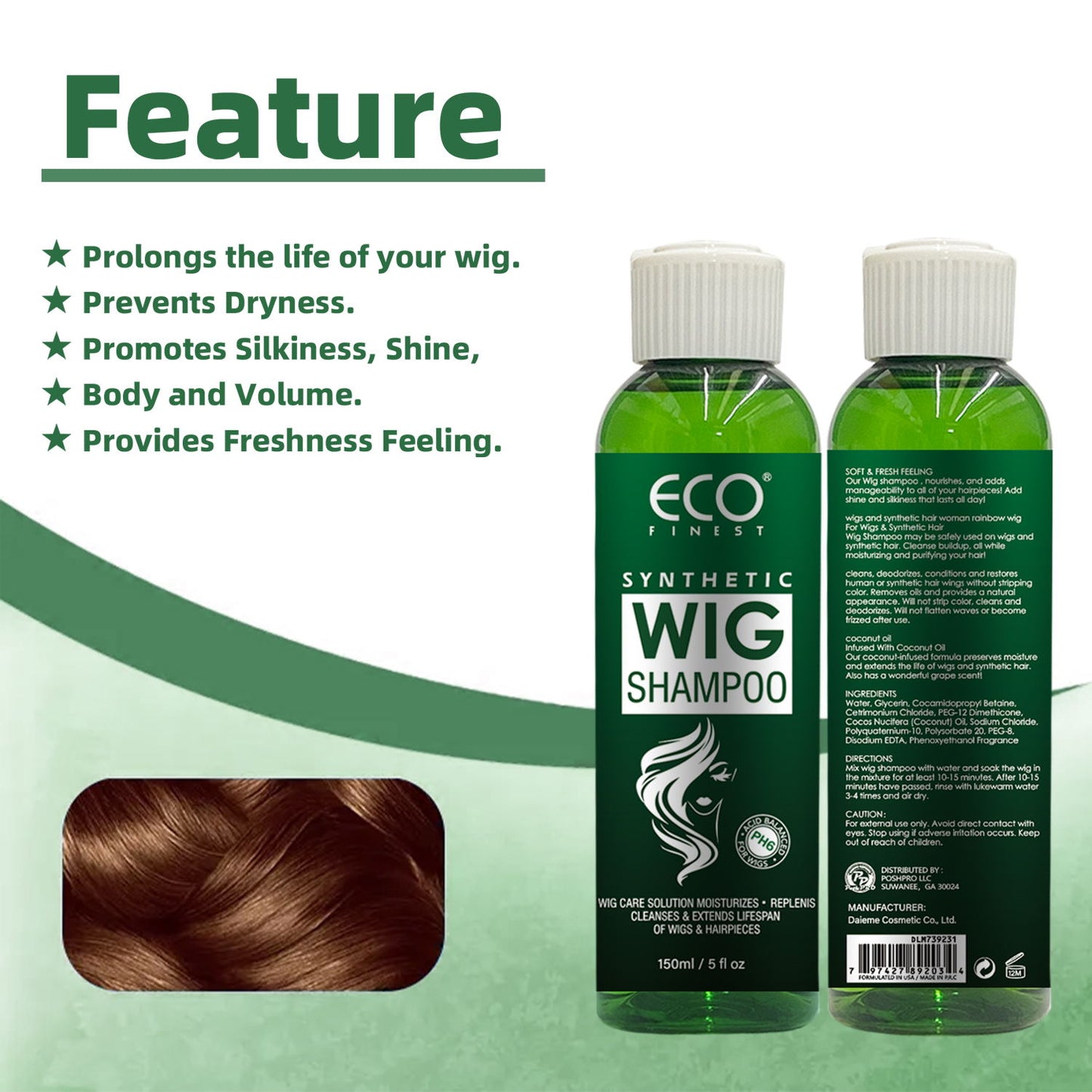 120ml x 2 | ECO Finest Synthetic Wig Care Set pH6 Balanced • No Harsh Chemicals