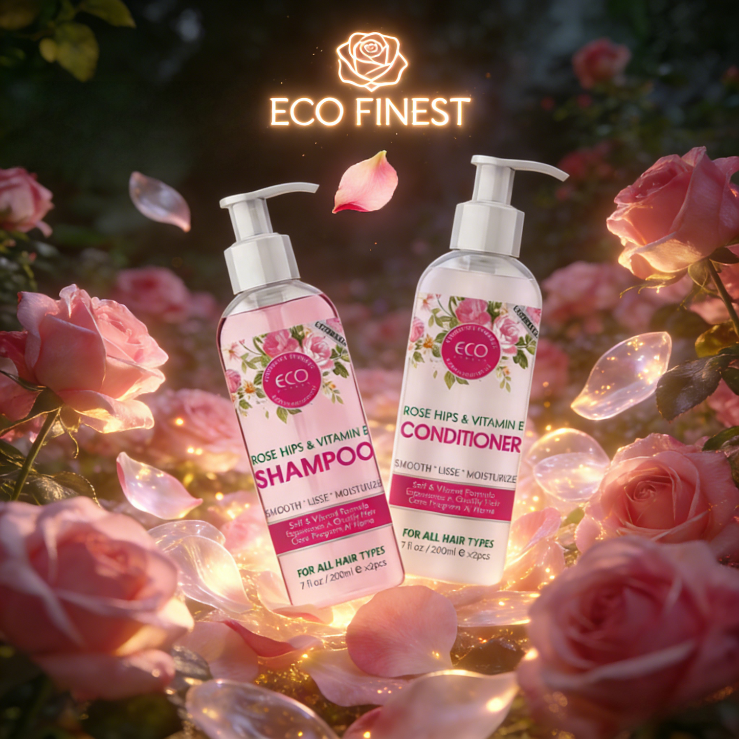 200ml x 2 Rose Hips & Vitamin E Shampoo & Conditioner Set – Plant-Based Hair Care for Soft, Moisturized Hair